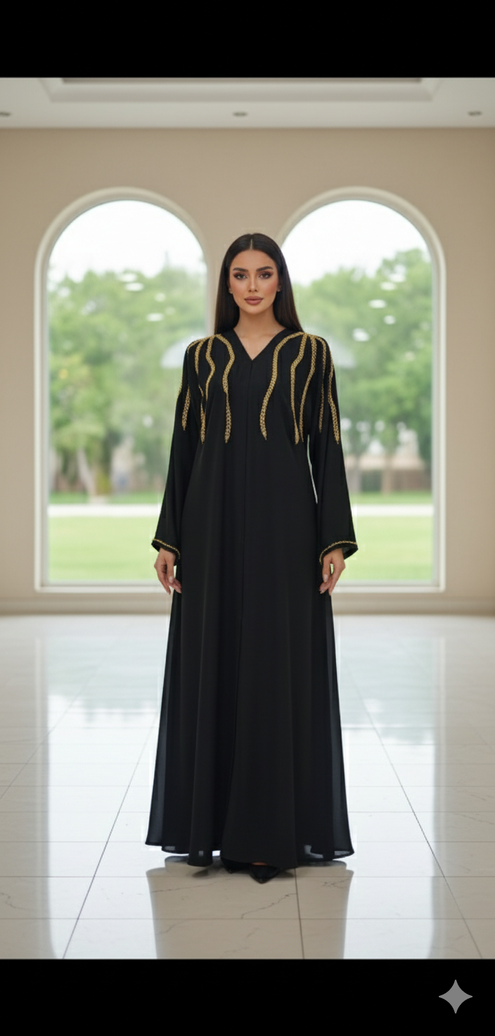Black golden line abaya