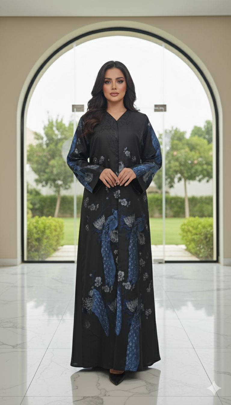 Peacock print abaya