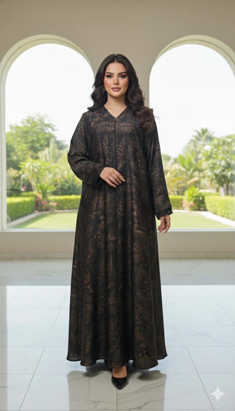 Brown print abaya