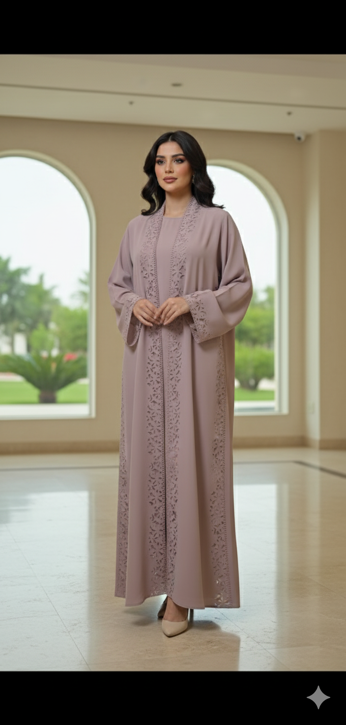 Laser cut rose abaya