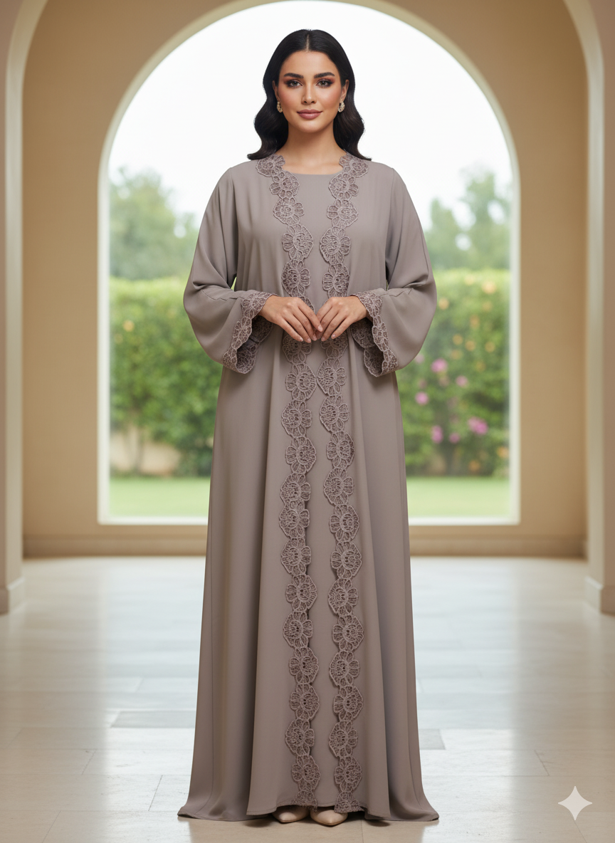 Beige floral cut Abaya