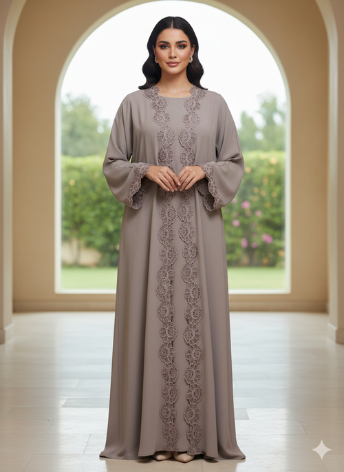 Beige floral cut Abaya