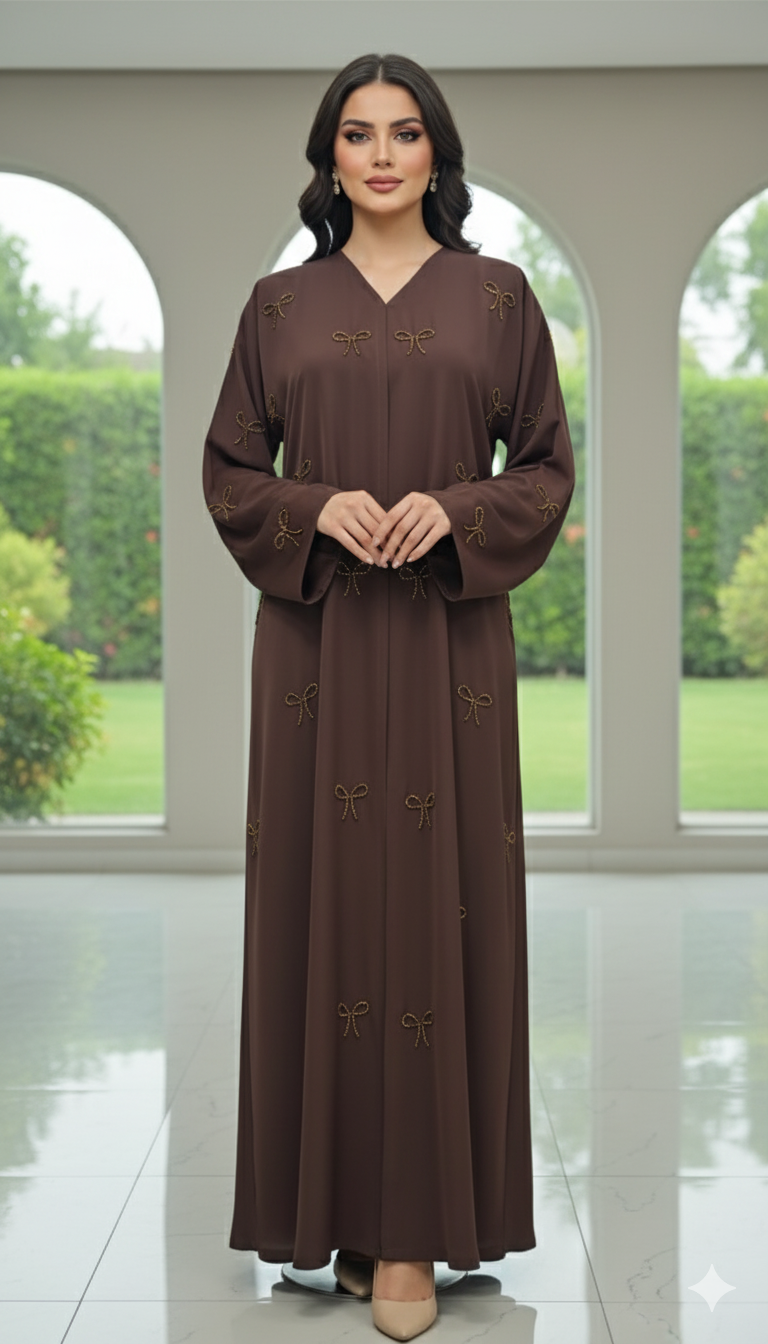 Brown bow abaya