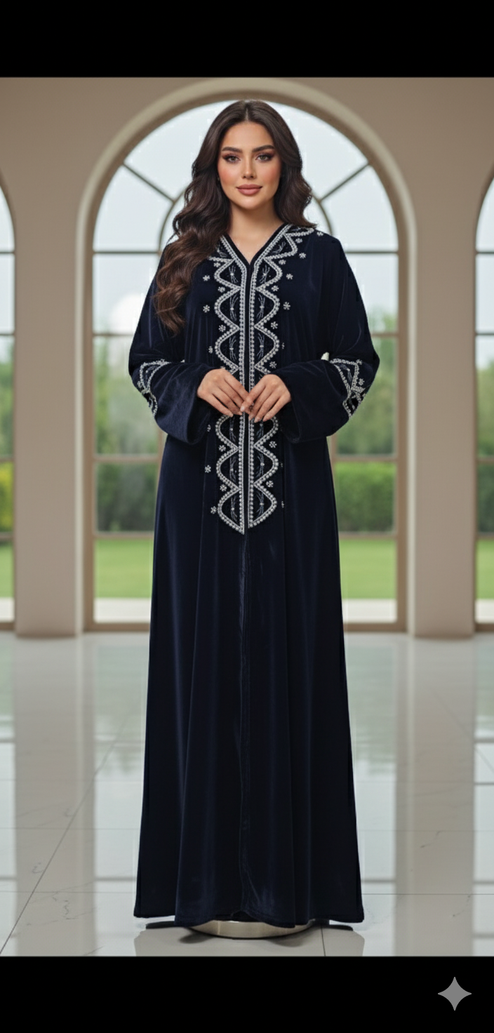 Dark blue velvet abaya