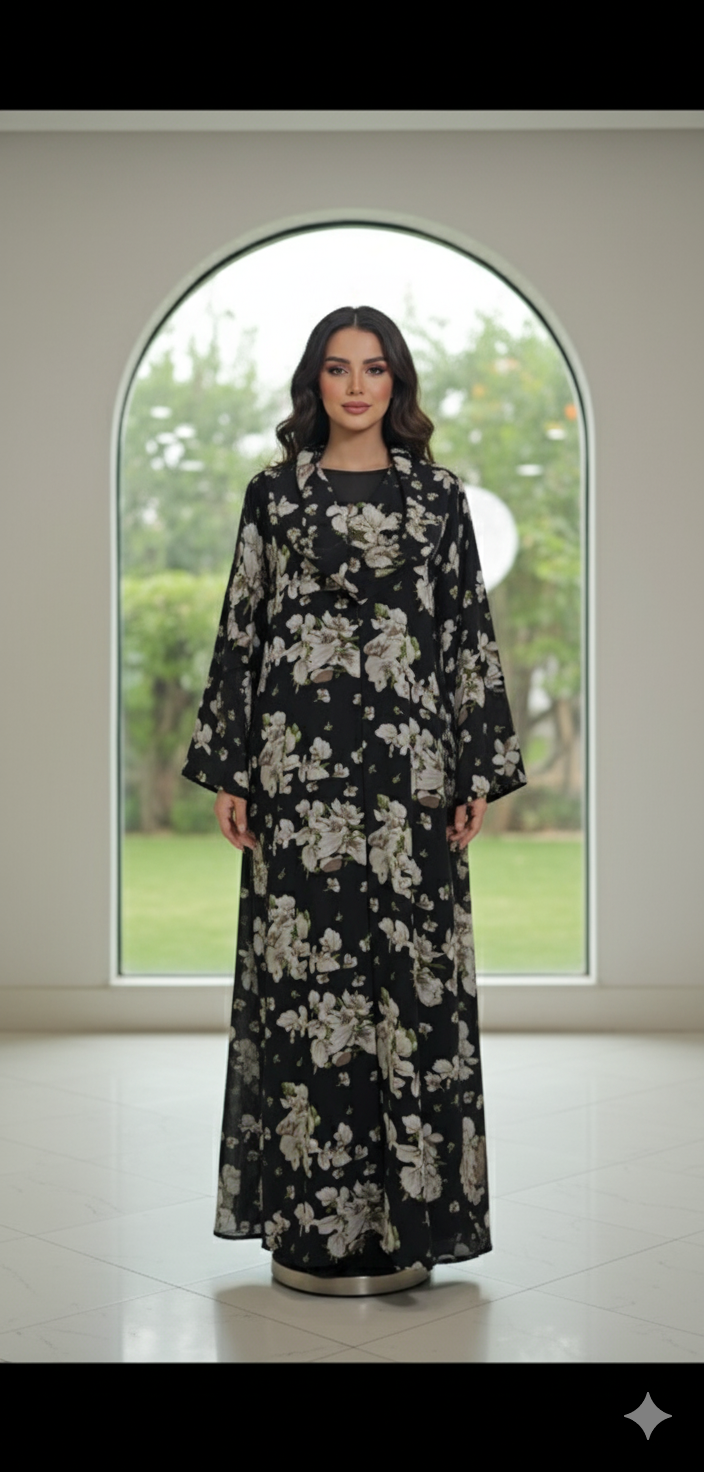 Black floral abaya