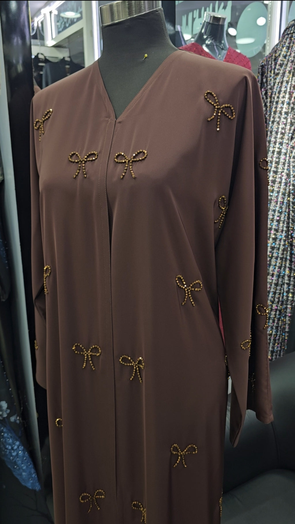 Brown bow abaya