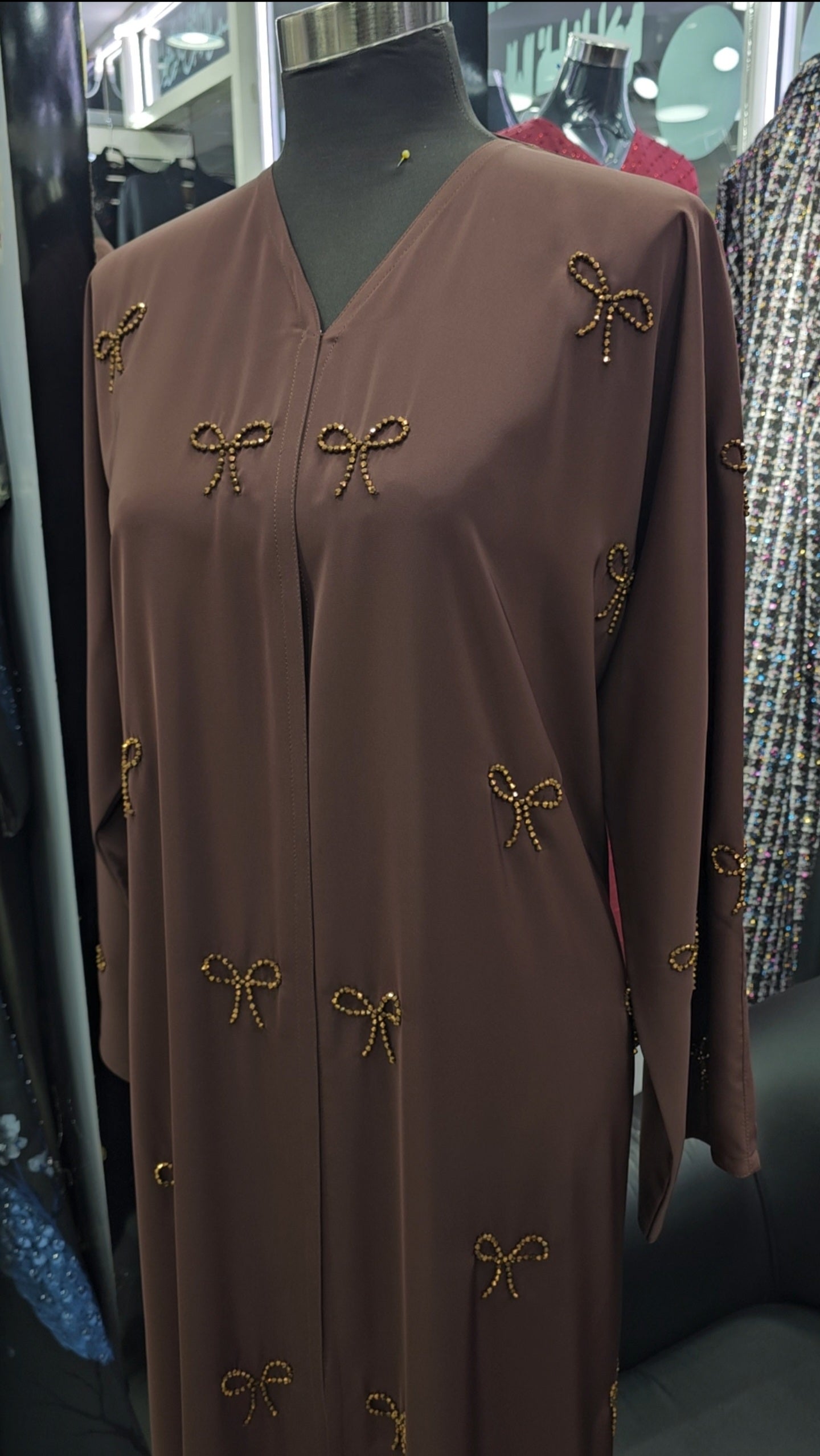 Brown bow abaya