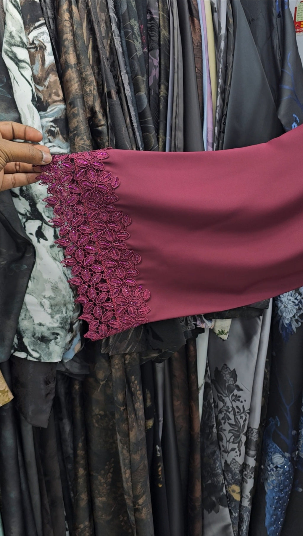 Berry red floral cut abaya