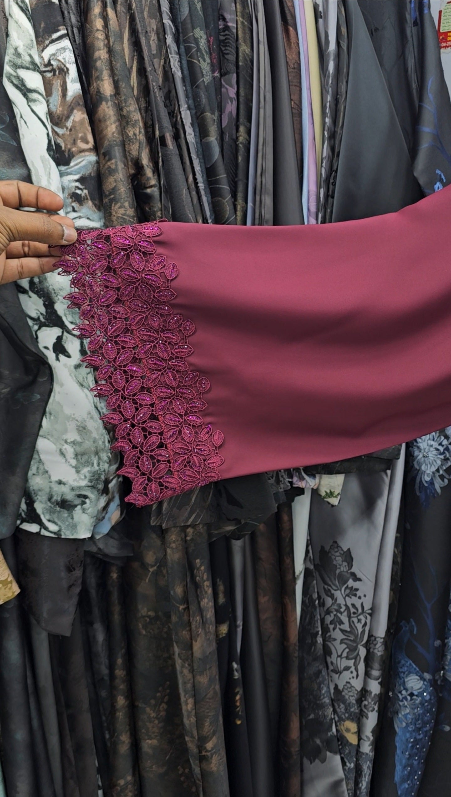 Berry red floral cut abaya