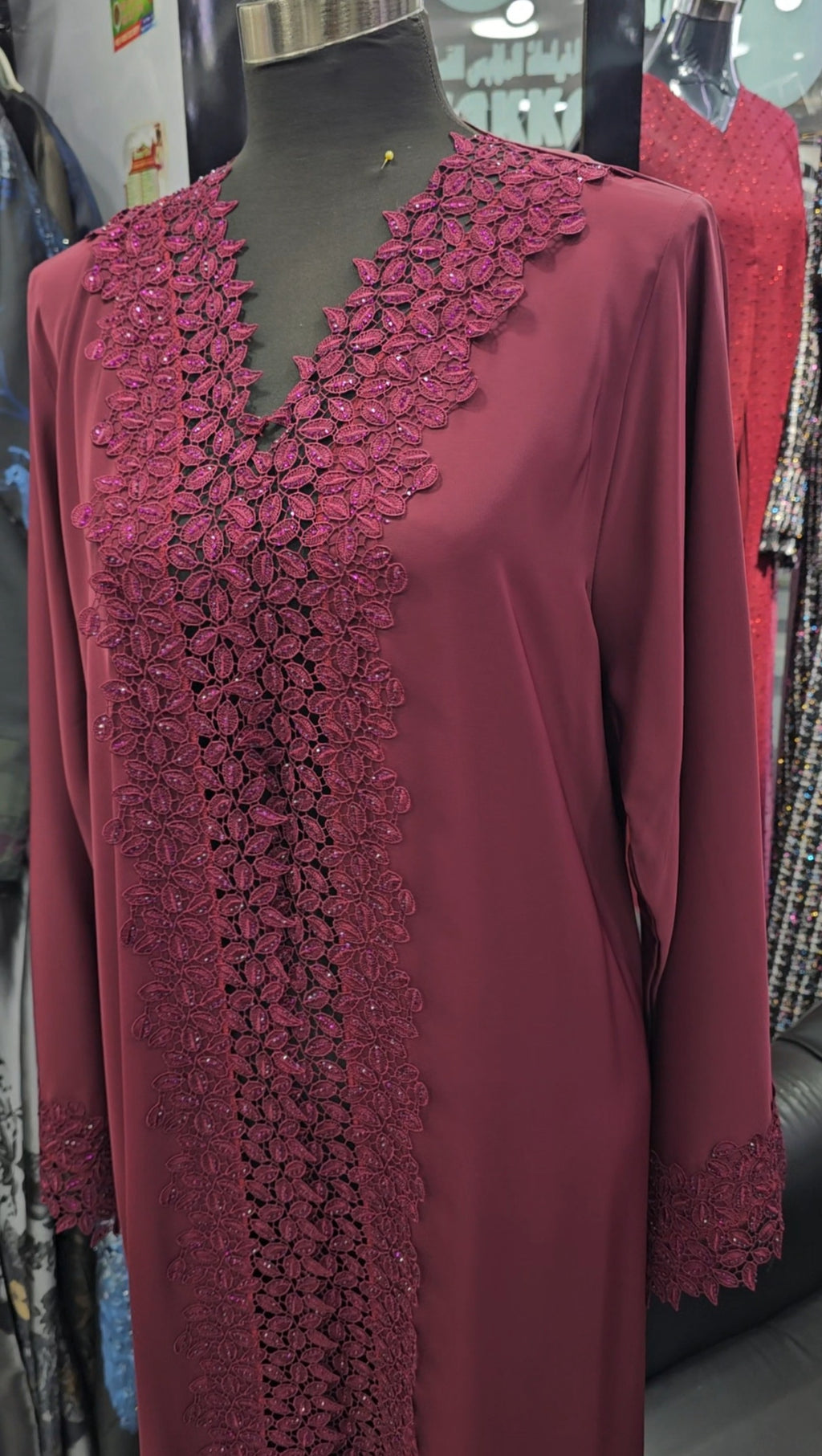 Berry red floral cut abaya