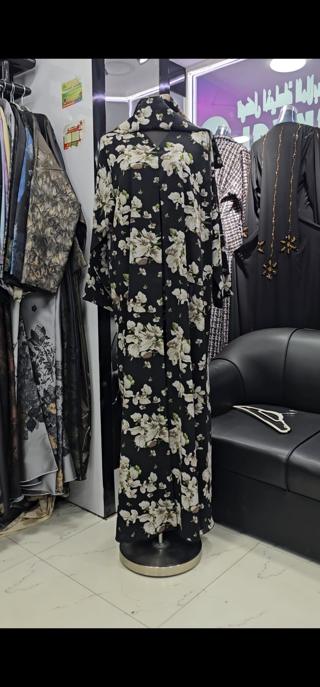 Black floral abaya