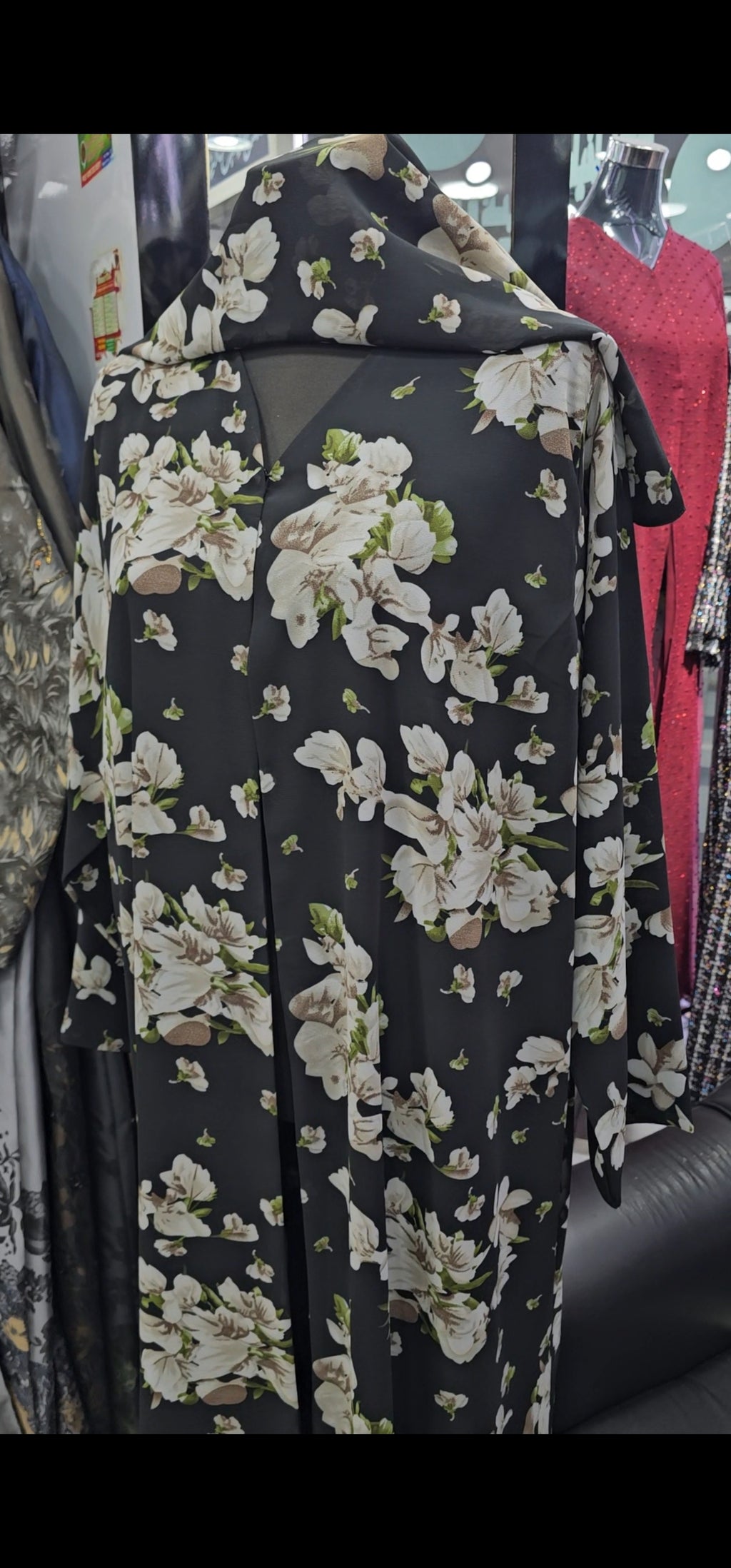 Black floral abaya