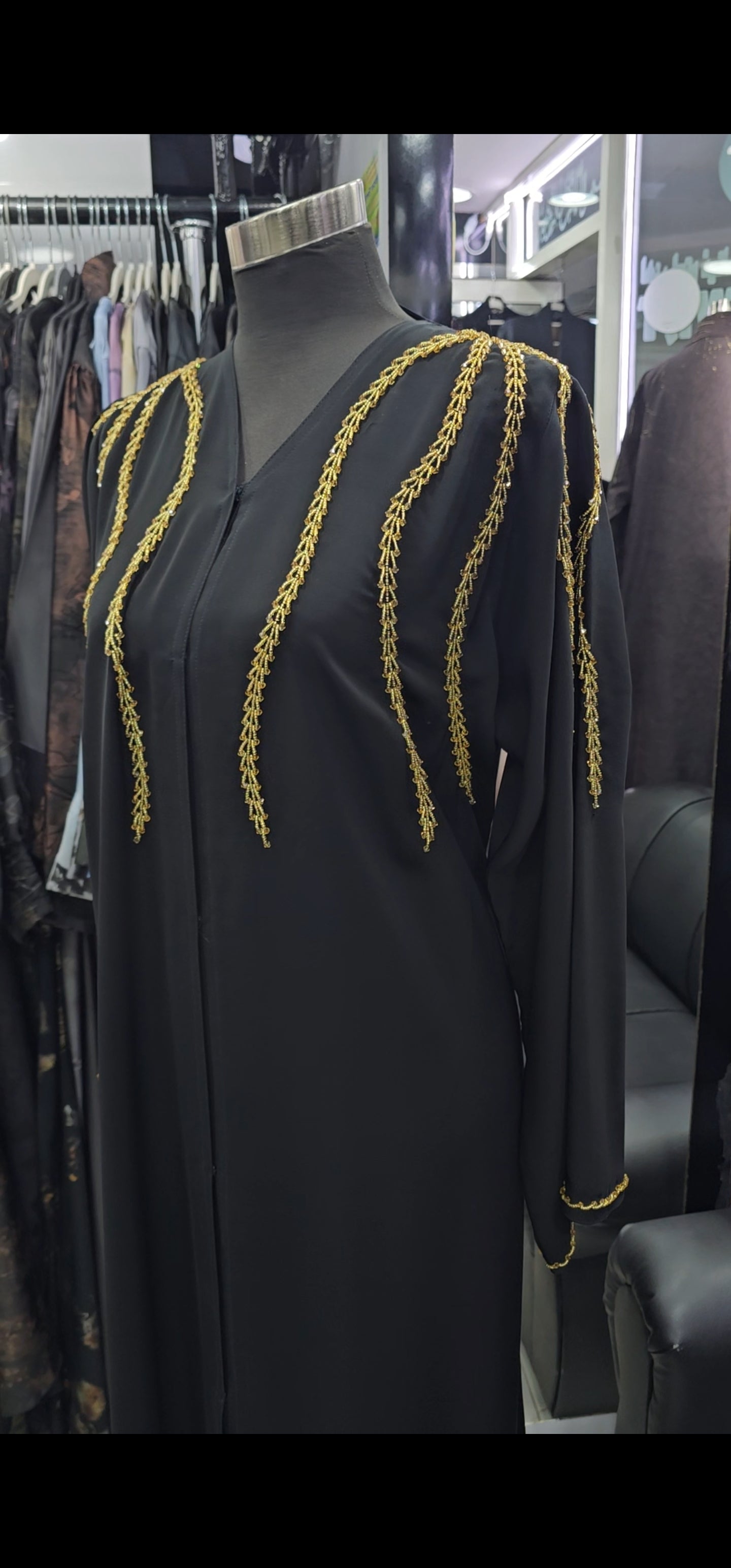 Black golden line abaya