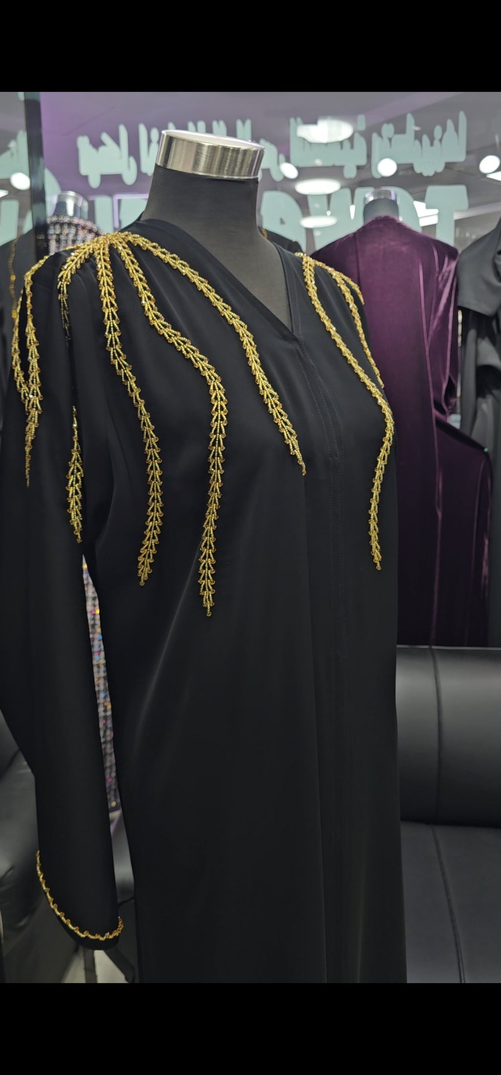 Black golden line abaya