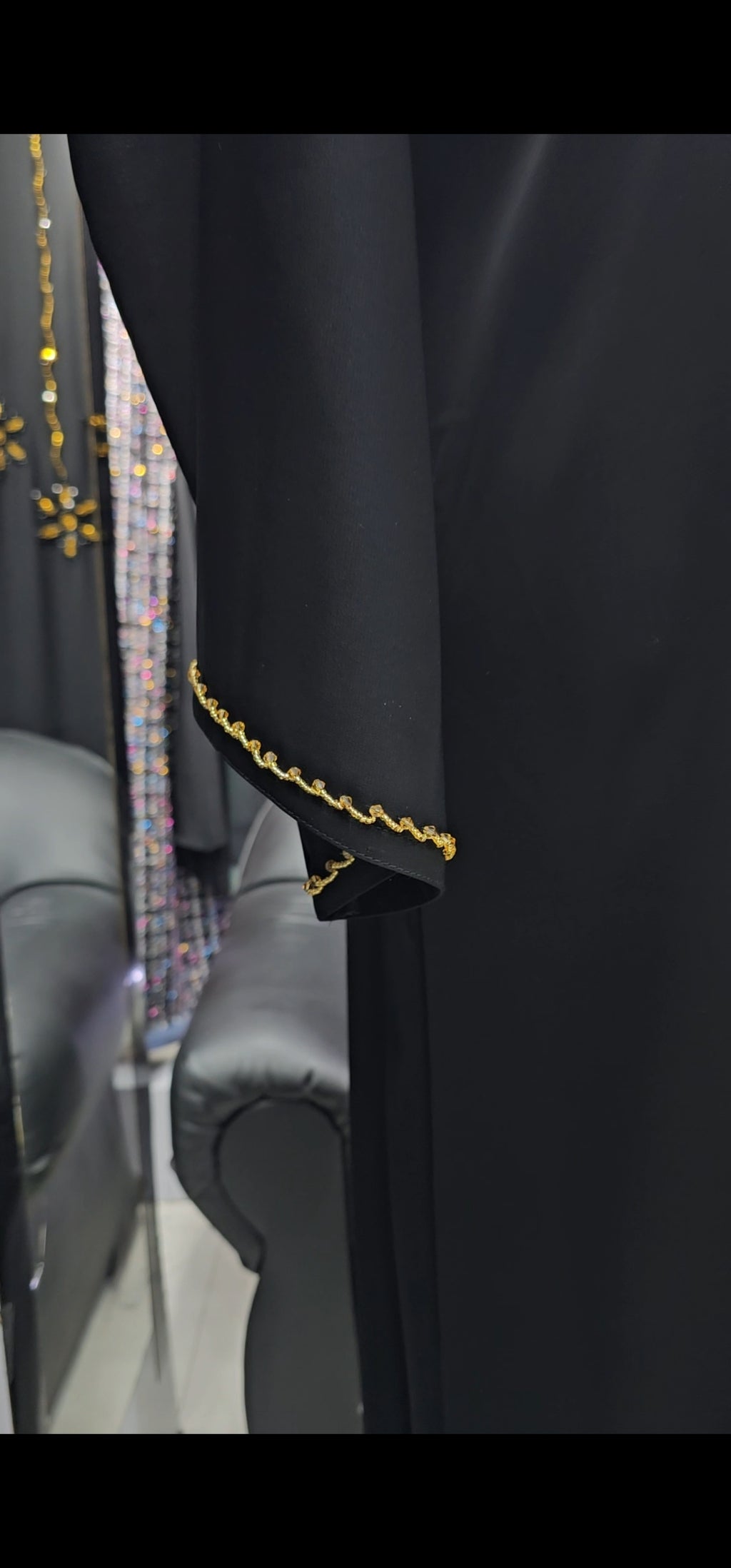 Black golden line abaya