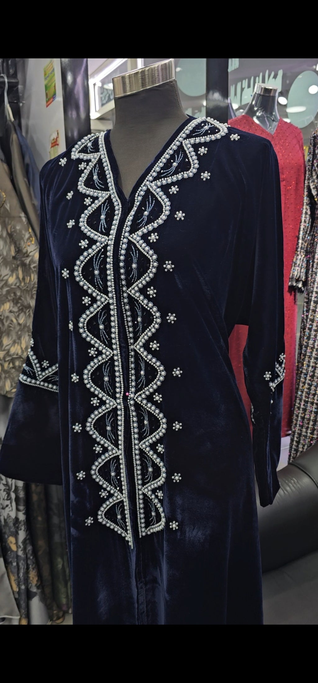 Dark blue velvet abaya